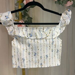 Wild Fable Smocked Floral Crop Top Off Shoulder Puff Sleeve NWT Small